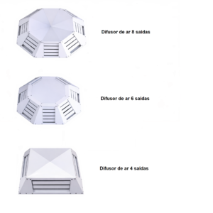 difusor de ar 8 saídas instalado em galpão industrial