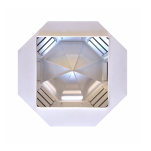 difusor de ar 8 saídas instalado em galpão industrial