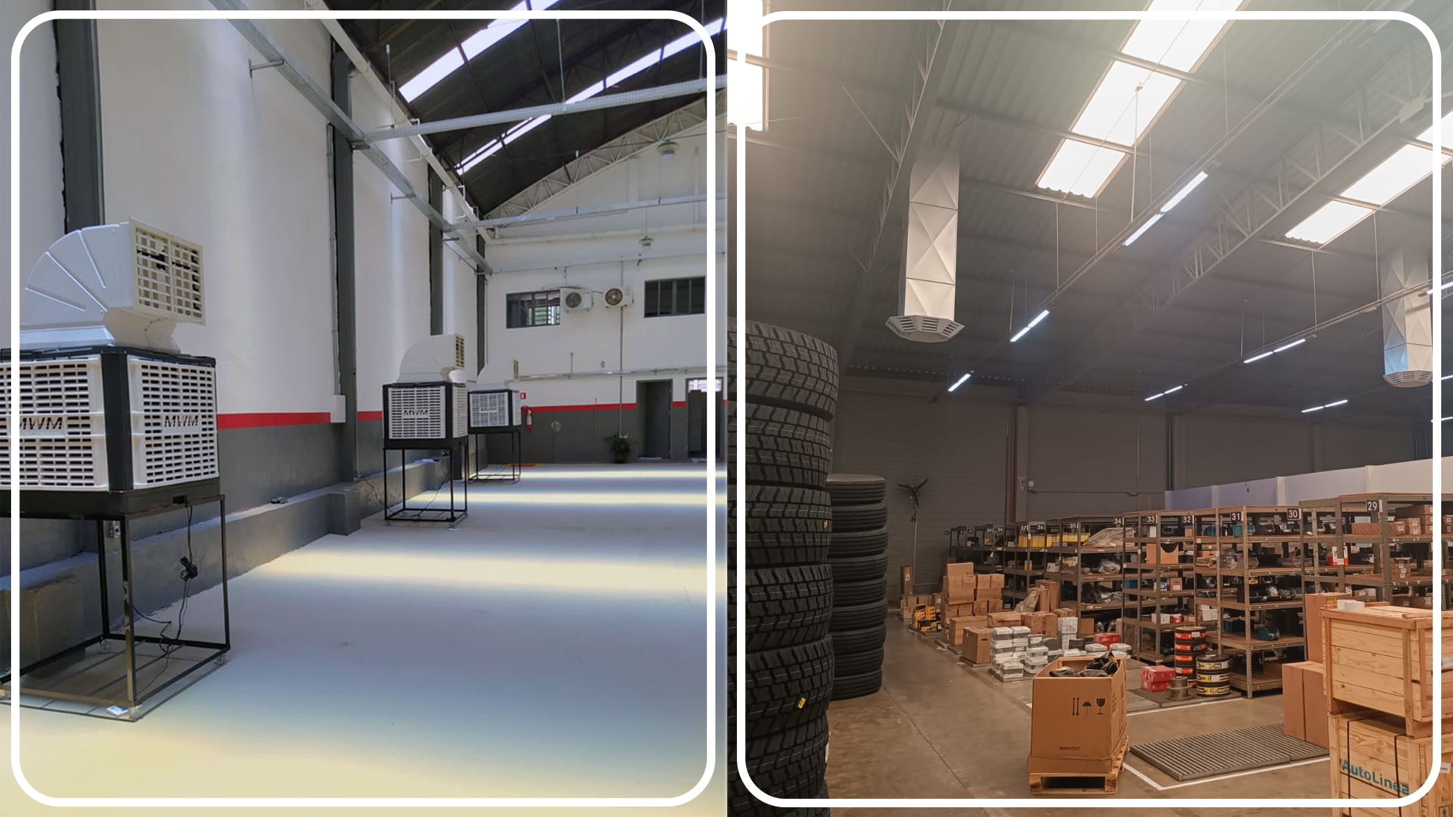 Metalúrgica com climatizadores portáteis e CD de peças automotivas com climatizadores industriais instalados