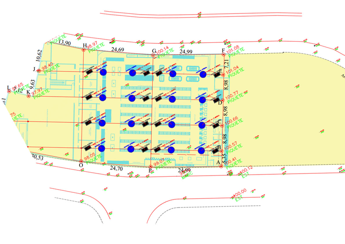 Planta baixa mostrando distribuição ideal de climatizadores industriais em um galpão