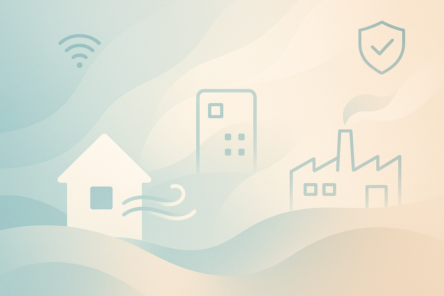 Imagem: Ambientes diversos (residencial, comercial, industrial) com climatizadores, simbolizando conforto e eficiência.